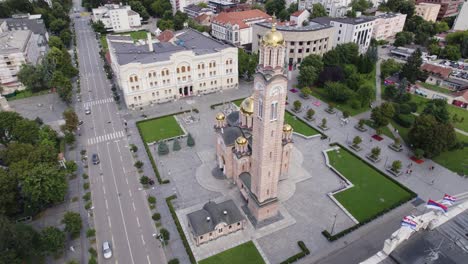 aerial view of the serbian byzantine style cathedral of christ the saviour in the heart of banja luka