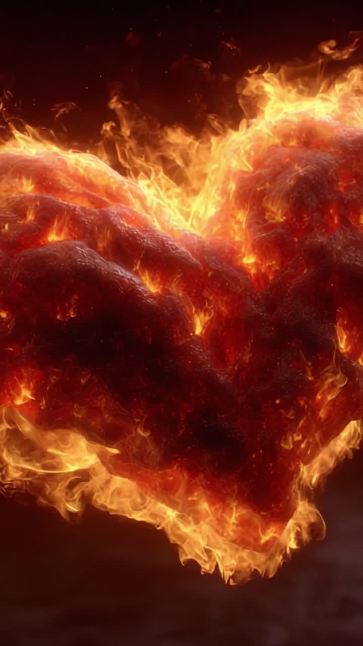 En imponerende visualisering af en hjerteformet flamme: En kunstnerisk repræsentation af passion, energi og transformation gennem levende ildeffekter