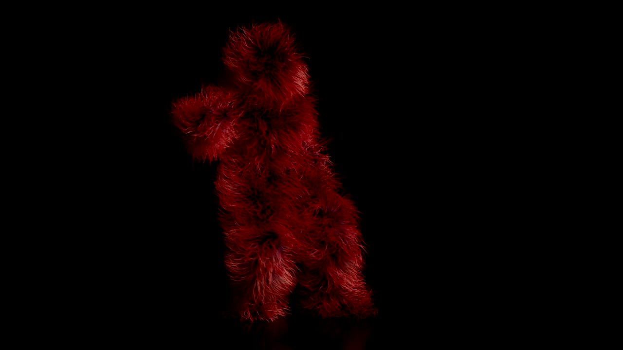 una animación realista de un monstruo peludo celebrando una victoria.