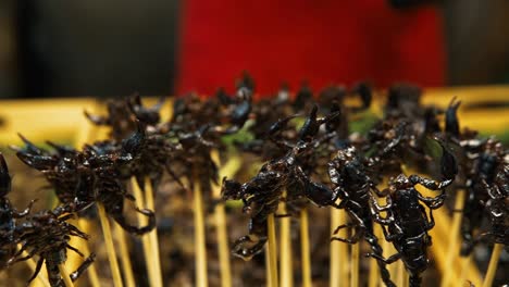 roasted scorpion at a food market in bangkok, thailand