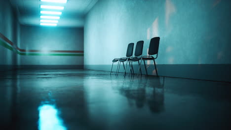 empty corridor in hospital with chairs