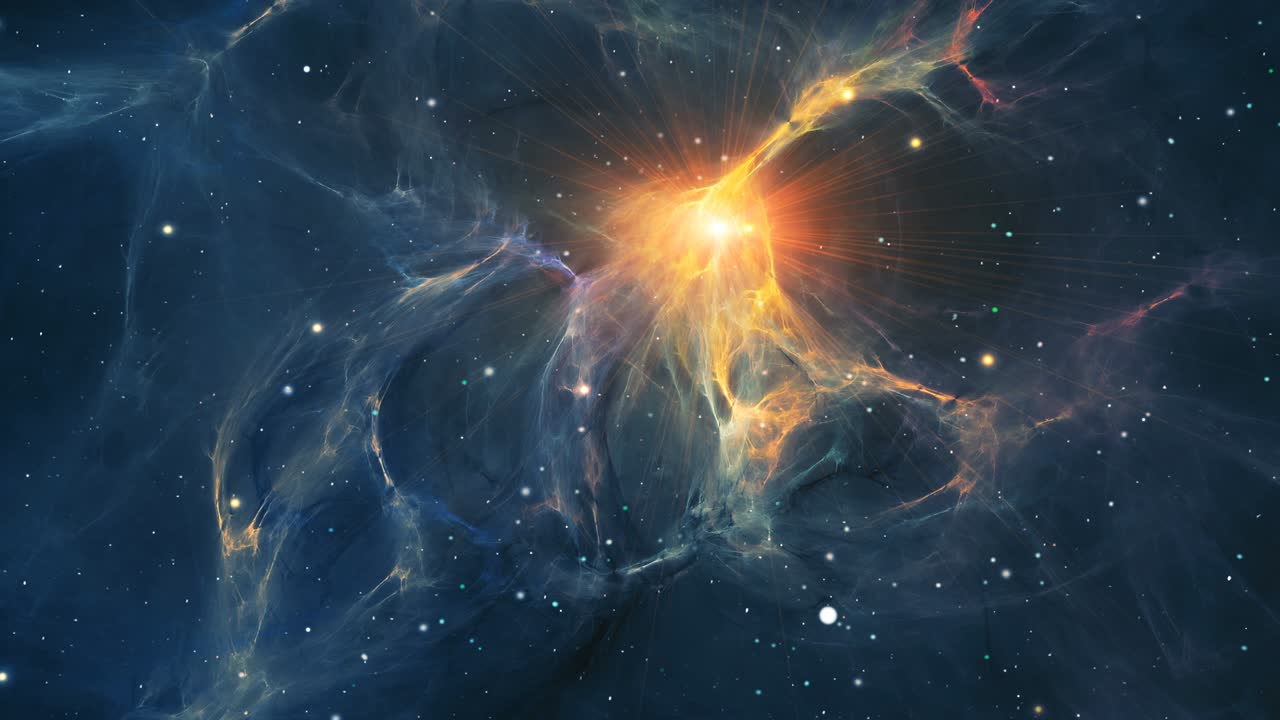 Space background. Flying through colorful fractal nebula and stars. Digital animation, 3D rendering