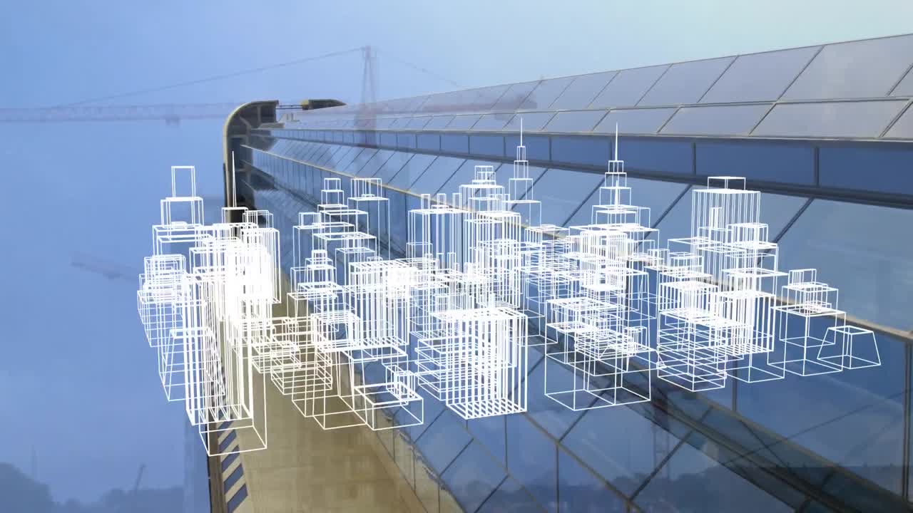 도시 풍경 위에서 회전하는 3d 도시 그림의 애니메이션