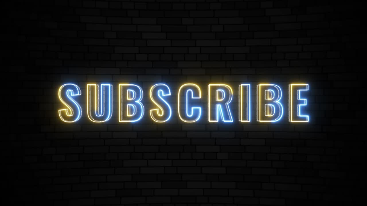 'suscribirse' azul y amarillo neón línea de borde animación del título. simple bucle sin costuras texto animado. 4k tipografía gráfico de movimiento