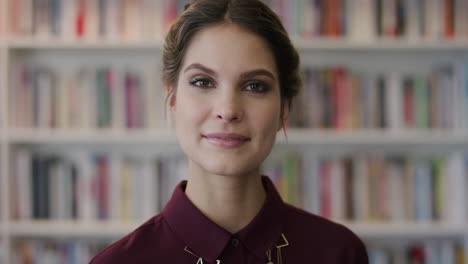 portrait-beautiful-young-woman-smiling-happy-enjoying-successful-education-career-independent-caucasian-female-librarian-looking-stylish-in-library-bookstore-slow-motion