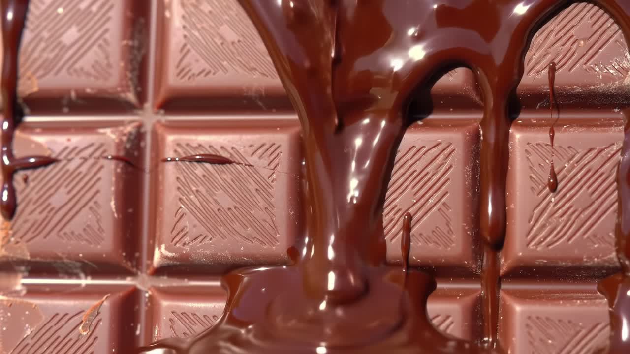 Rich, Melting Chocolate Dripping Over a Smooth Chocolate Bar Texture, Capturing the Essence of Decadent Sweets and Indulgent Treats in Delicious Detail