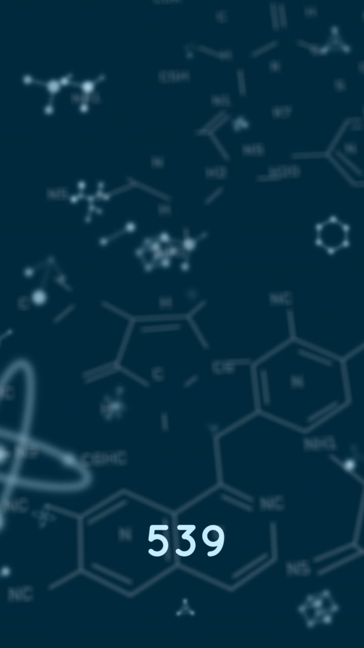 Animazione di molecole e formule chimiche su sfondo nero