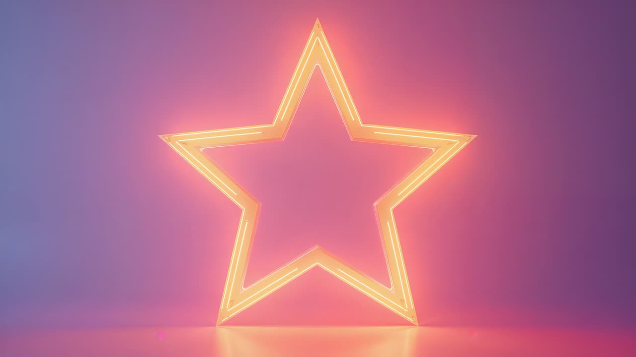 Pulsing neon five-pointed star reflecting on floor in studio, looping glow after system startup