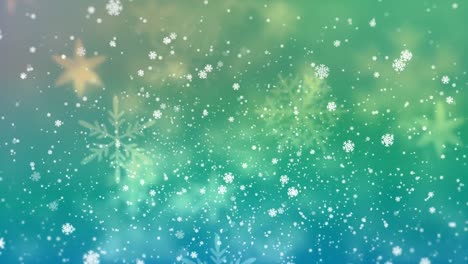 Animación-De-Copos-De-Nieve-Y-Nieve-Sobre-Fondo-Verde-Y-Azul