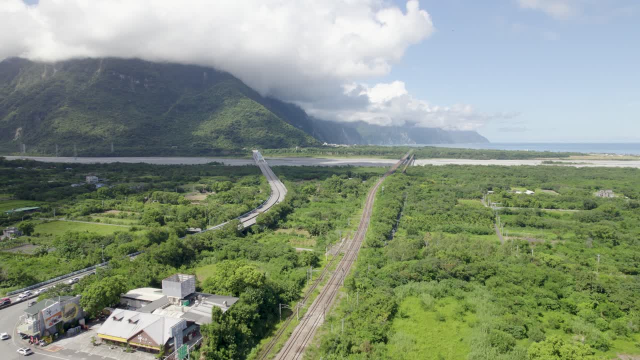 Aerial view of Xincheng Township in Hualien County, Taiwan, entrance to the beautiful Taroko National Park on the east coast of the Island of Taiwan