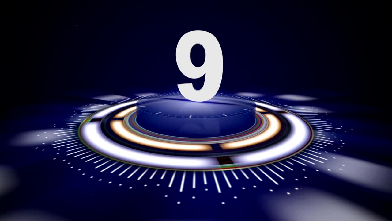 número 9, los diez primeros números de animación con canal alfa, renderización, fondo, bucle