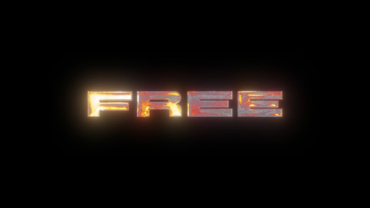 Rusty Metallic 'FREE' Word with Fiery Glow on Black Background