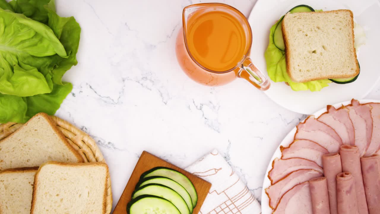 Food for breakfast  move on marble table - Stop motion