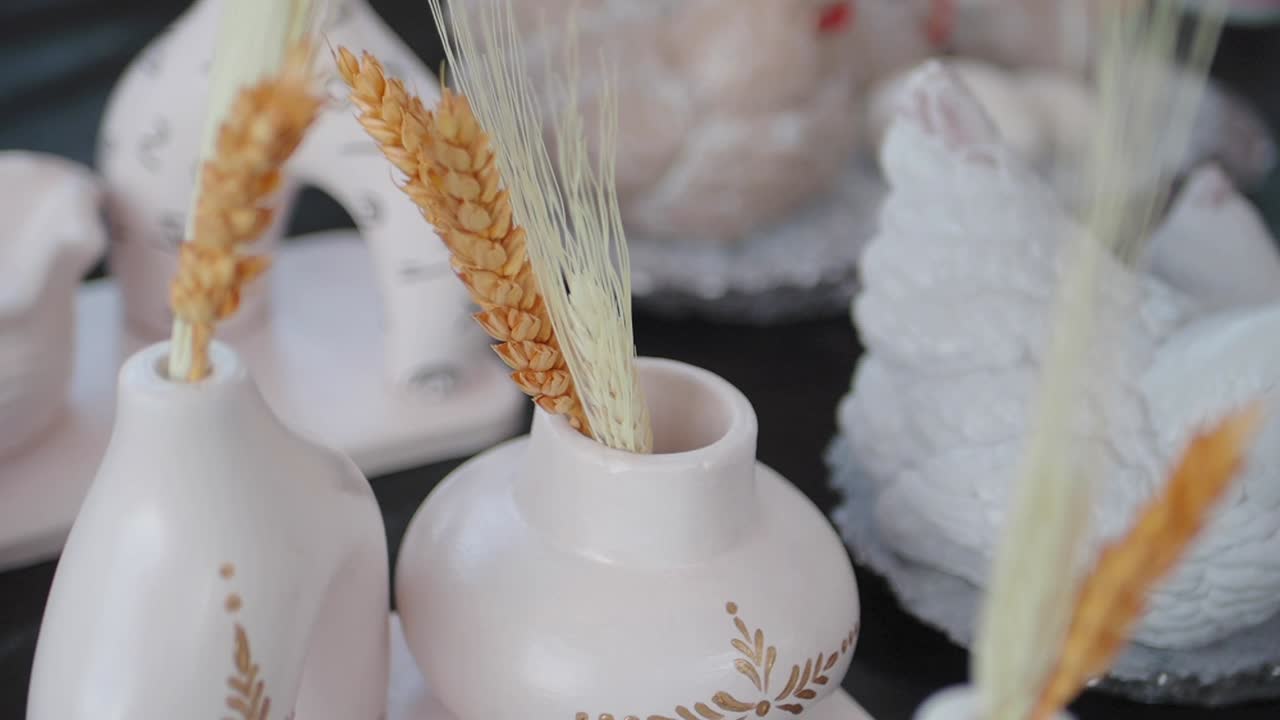 Decorative Ceramic Vases with Wheat and Figurines