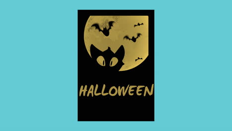 Halloween-with-cat-and-flying-bats-in-night