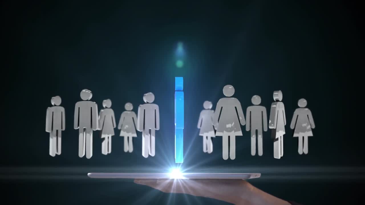 태블릿을 사용하여 홀로그램을 보는 사업가