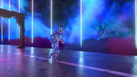 portal de astronautas futurista a través de un túnel de galaxia de neón