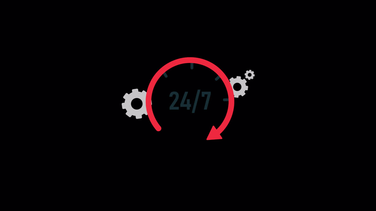 24/7 Service Icon with Rotating Gears Animation