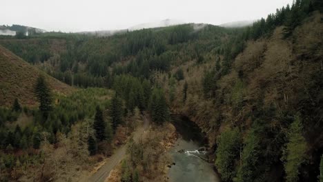 Dark-and-grim-river-valley-in-late-autumn,-Washougal-River