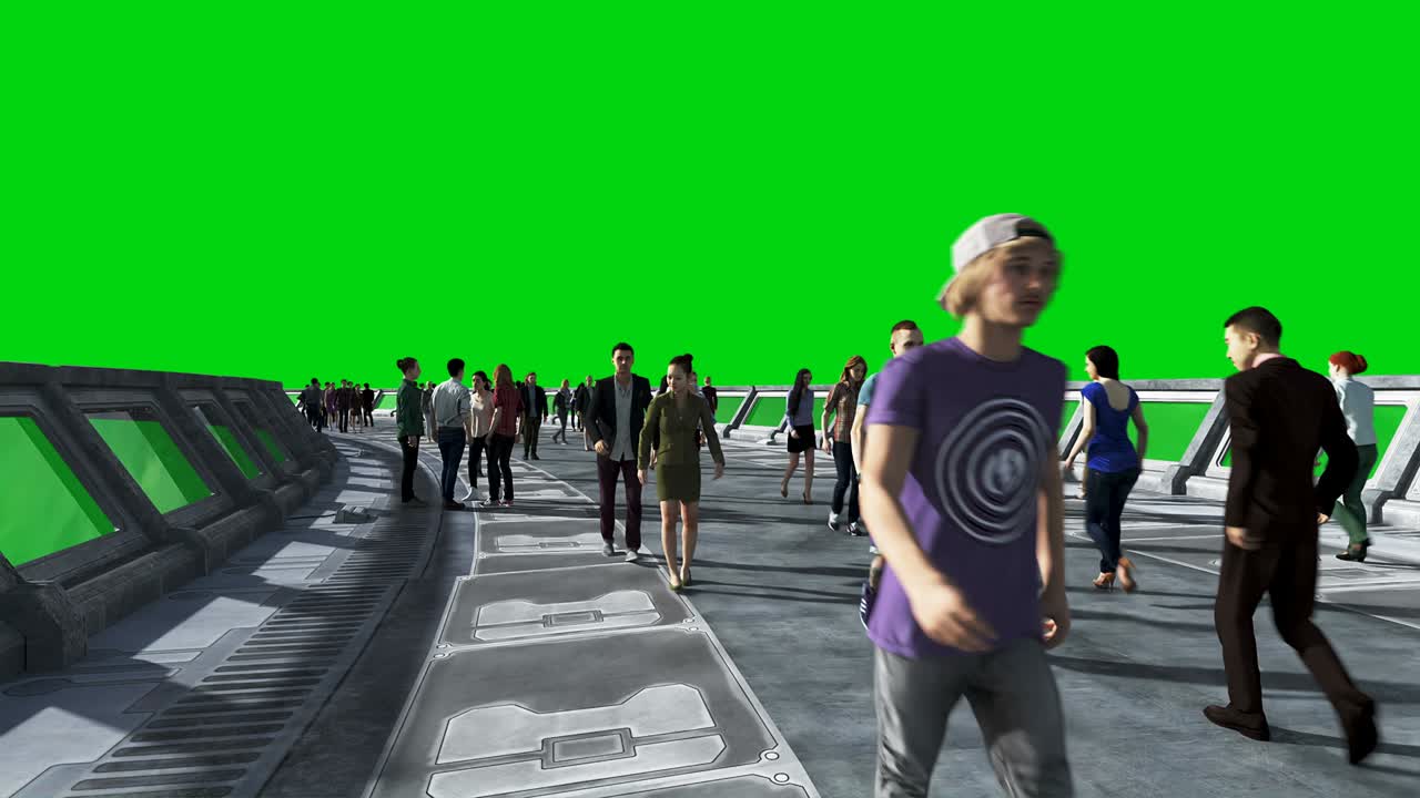 3d people in sci-fi tunnel: 교통, 미래의 개념, 그린 스크린 영상, 현실적인 4k 애니메이션