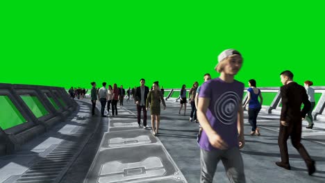 gente 3d en el túnel de ciencia ficción. tráfico. concepto del futuro. imágenes de pantalla verde. animación realista en 4k.