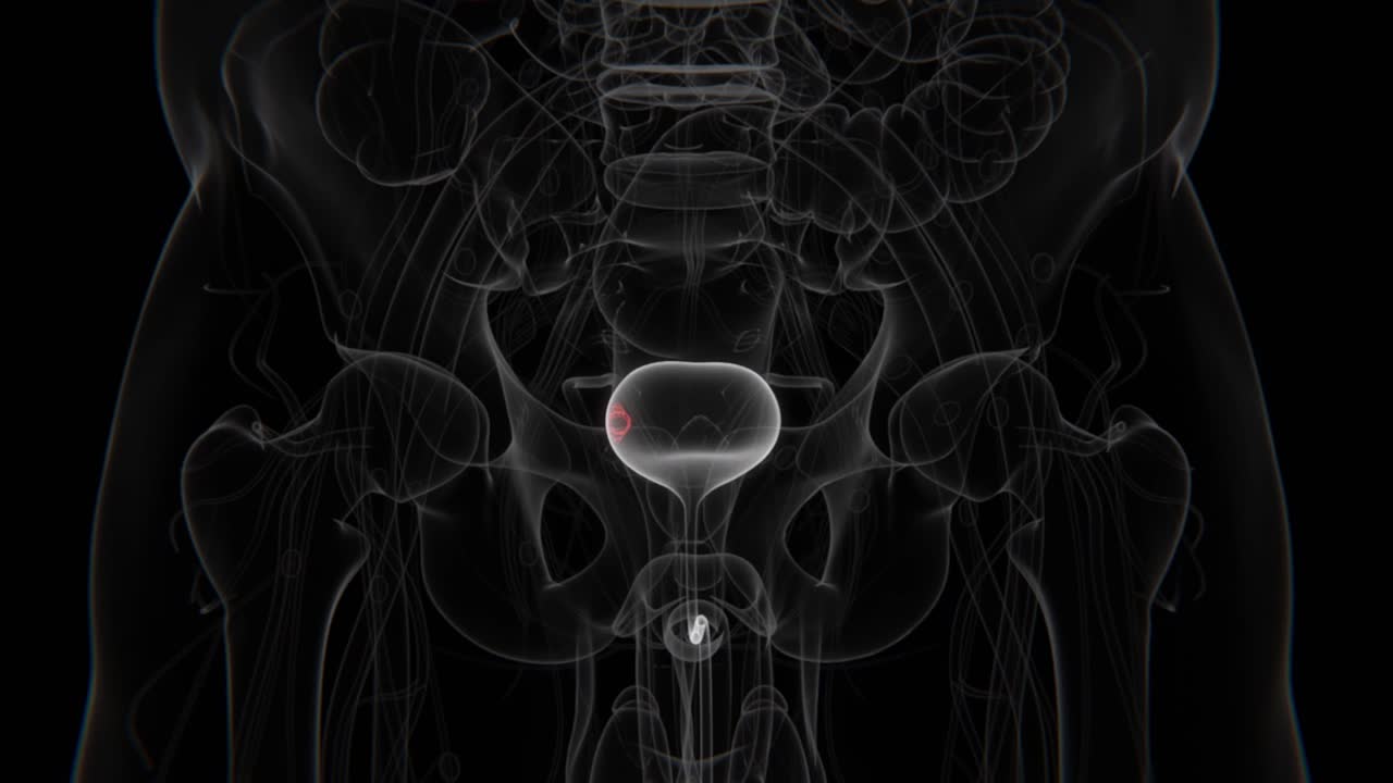 Primo piano di indicazione di cancro alla vescica in video HD di radiografia femminile | Indicazione di cancro alla vescica tramite raggi X HD.