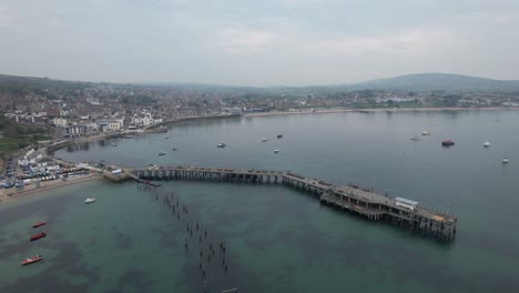 Swanage-Pier-Dorset-Strand-Und-Stadt-Uk-Drohne-Luftbild