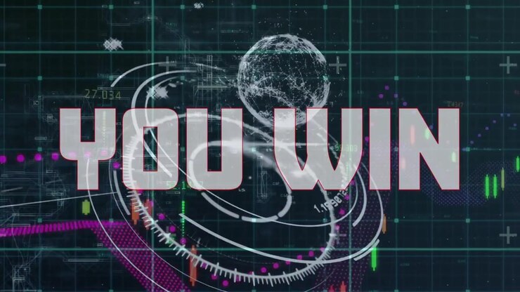 Interfaccia digitale che mostra la scritta 'Hai vinto' con visualizzazione globale dei dati