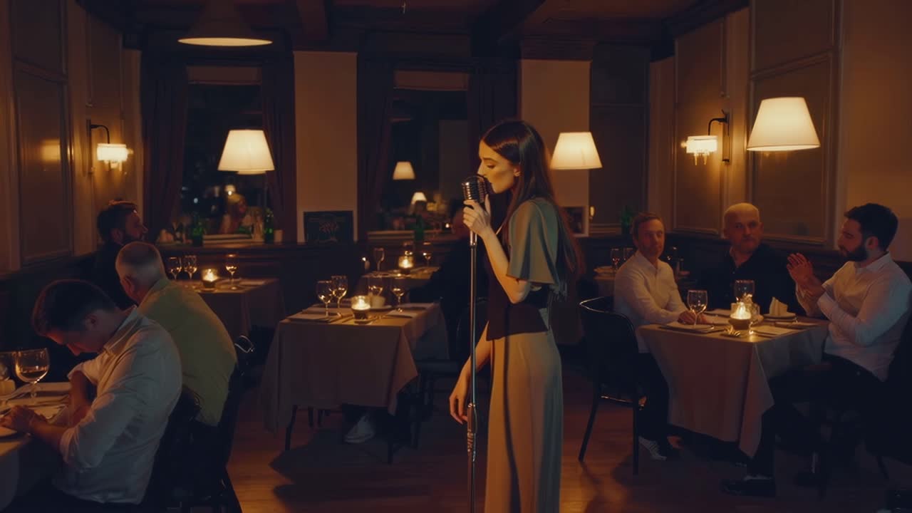 Woman Singing in a Restaurant