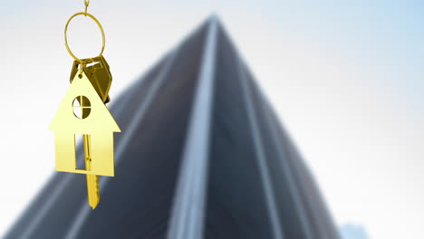animation of key and house over cityscape