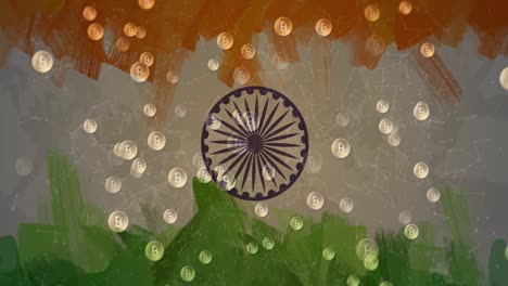 animation of flag of india and bitcoins falling