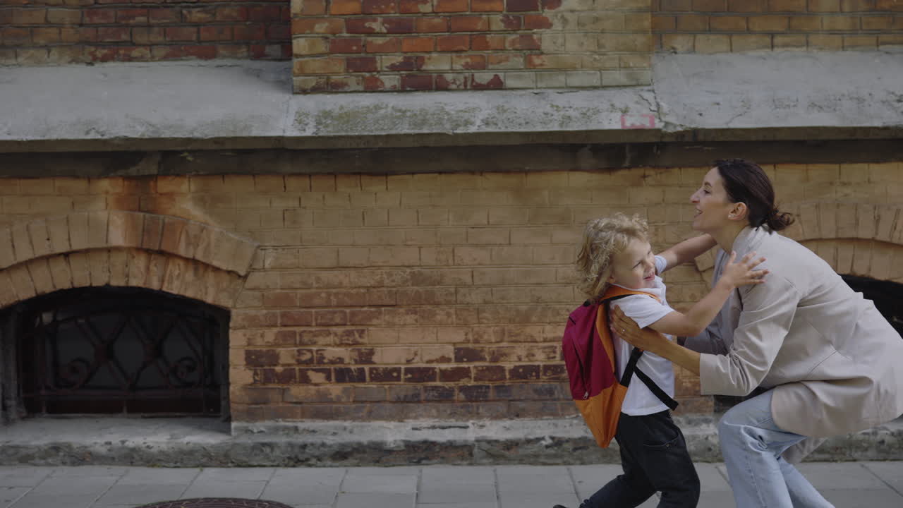 Mother and Son at School Drop Off