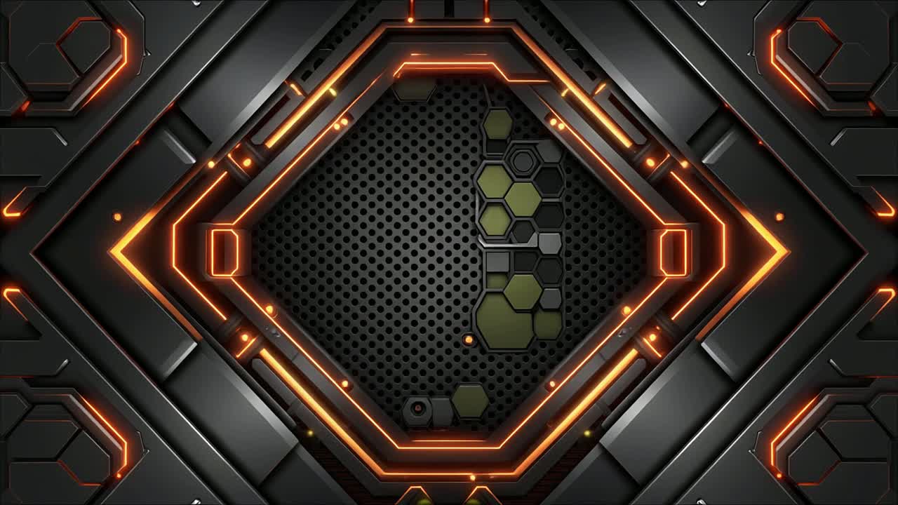 Dynamic Futuristic Tech Background with Orange Lights and Hexagons