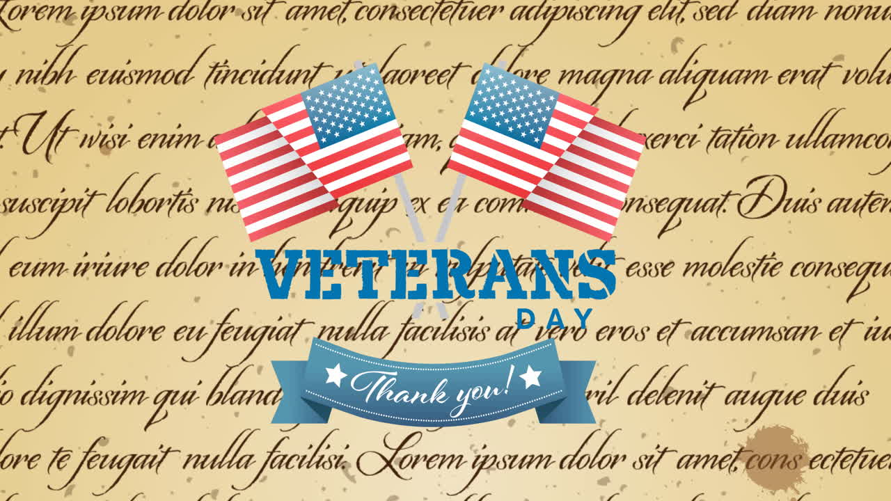 헌법에 대한 미국의  ⁇ 발 위의 참전용사 날 텍스트의 애니메이션