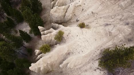 flying over hoodoos, the sandstone cliffs on a cloudy morning