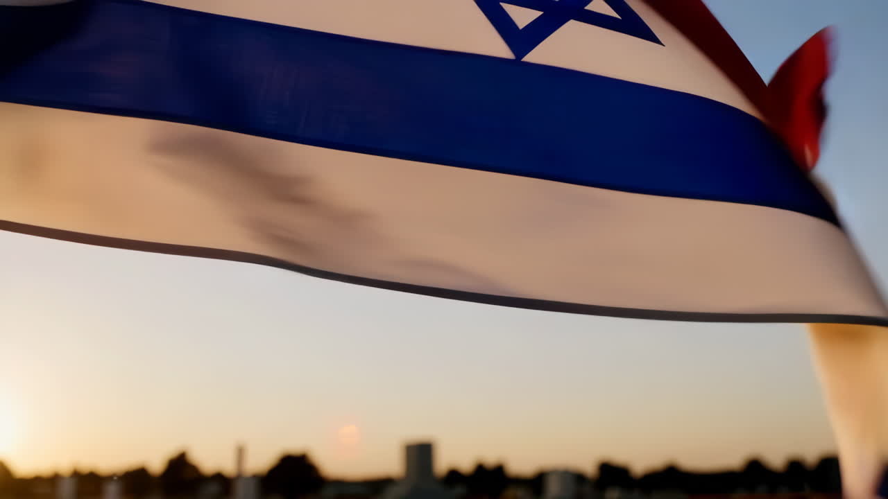 Israeli Flag Waving in the Sunset