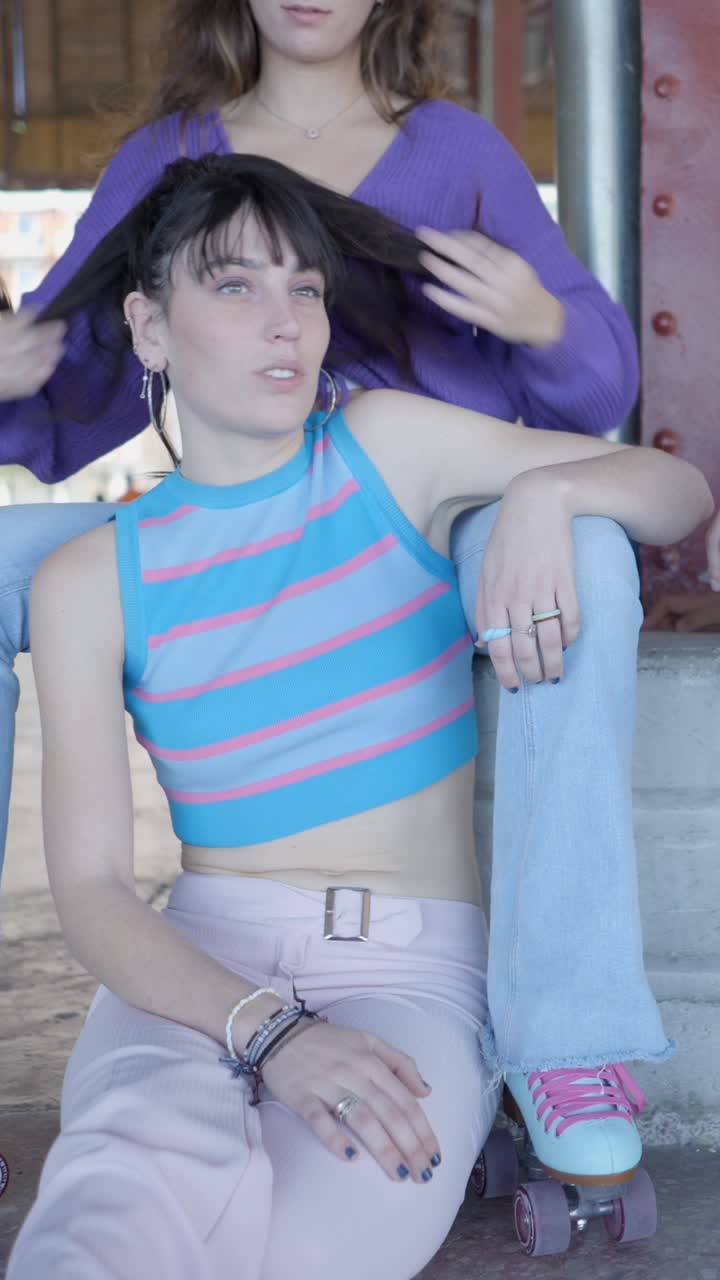 Young Women with Roller Skates in a Casual Setting