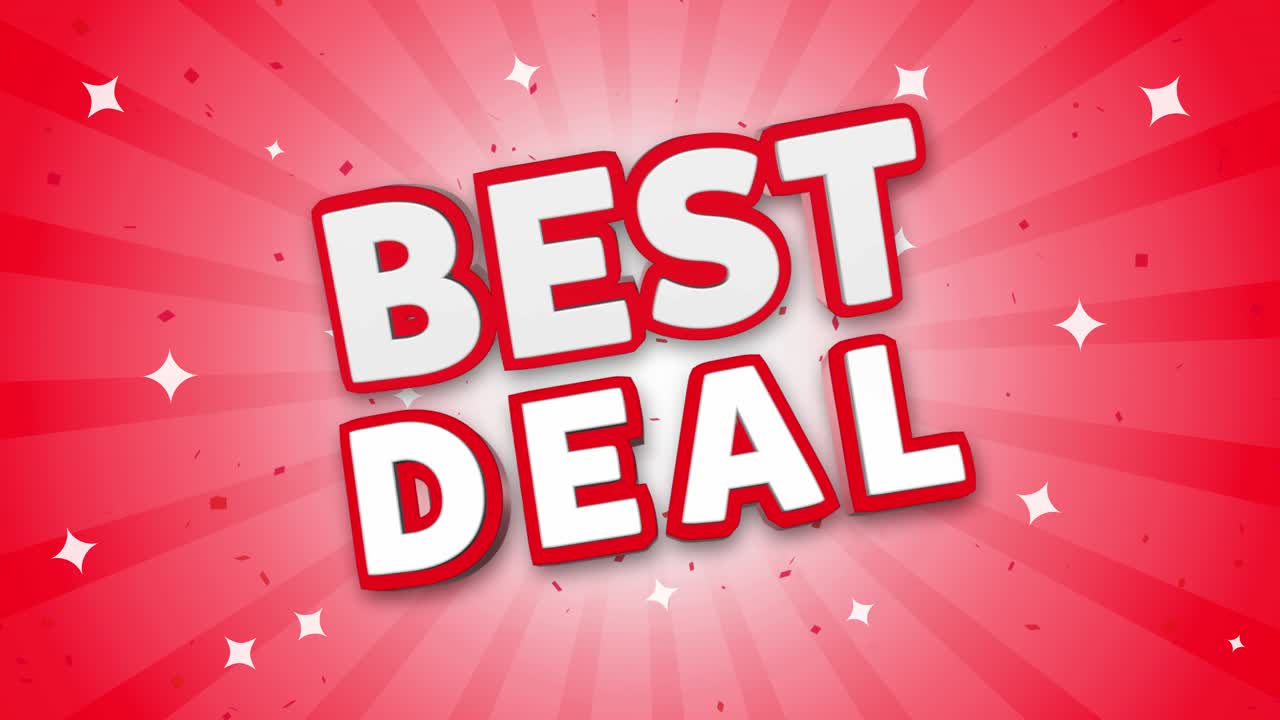 Best deal 3d text on red sparkling falling confetti background ad promotion discount offer sale loop