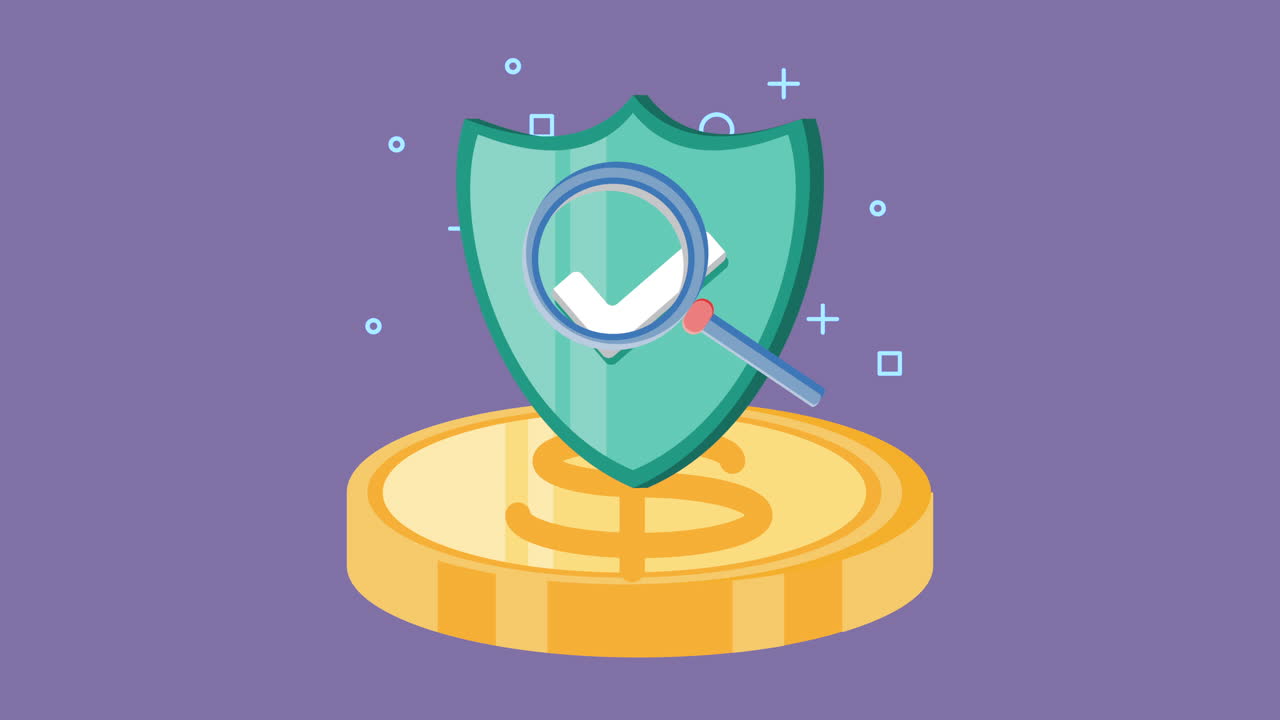 방패와 보기 유리창이 있는 동전