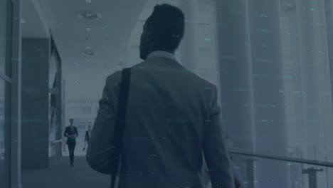 animation of financial data processing over business people working in office