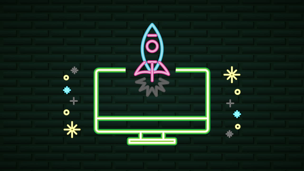 wall with neon light desktop and rocket