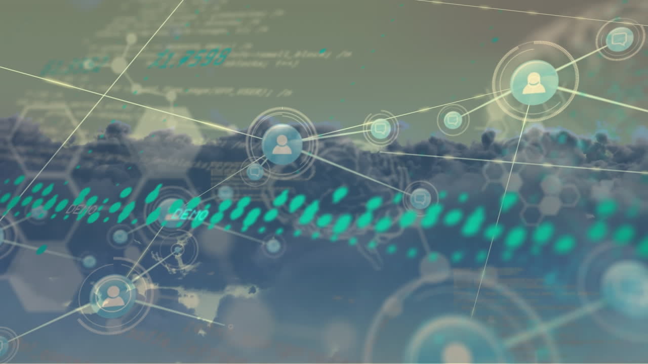 데이터 처리 및 네트워크 연결의 애니메이션 하늘과 구름