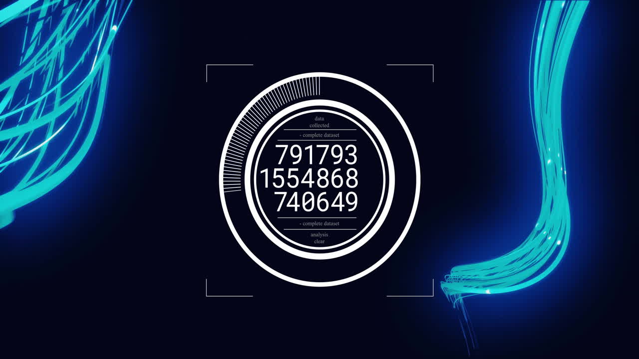 Animation of scope scanning with data processing over light trails on black background