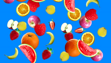 realistic fruits animation on blue screen editable chroma key background, seamless loop