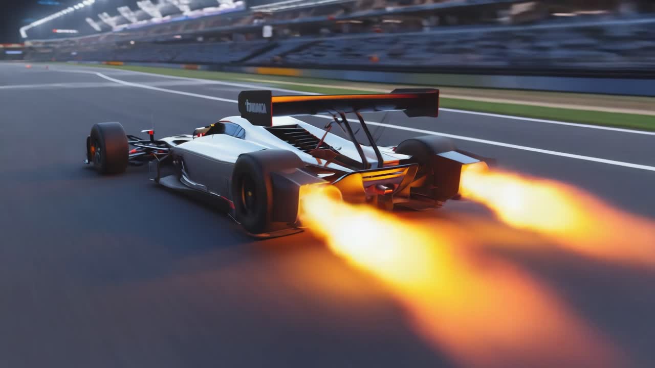 Race Car on Track with Flames