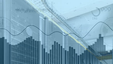 animación de múltiples gráficos y números en la sala de seguridad de datos