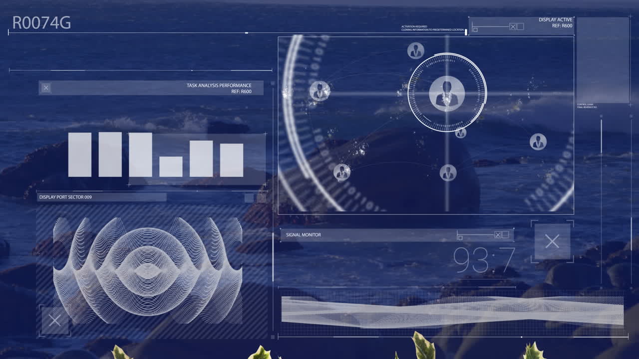 animación del procesamiento de datos sobre el paisaje