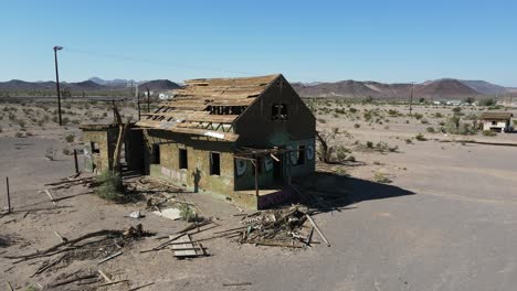 drone panning around abandoned motel in ludlow california