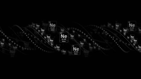 neon molecule symbol, chemistry periodic table, animation, background, rendering, loop