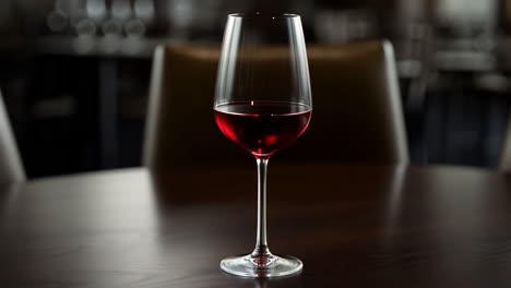 a single glass of red wine on a dark table in an elegant setting